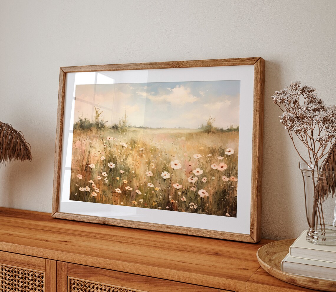 Wildflower Field Landscape Print, Vintage Farmhouse Decor - Image 2
