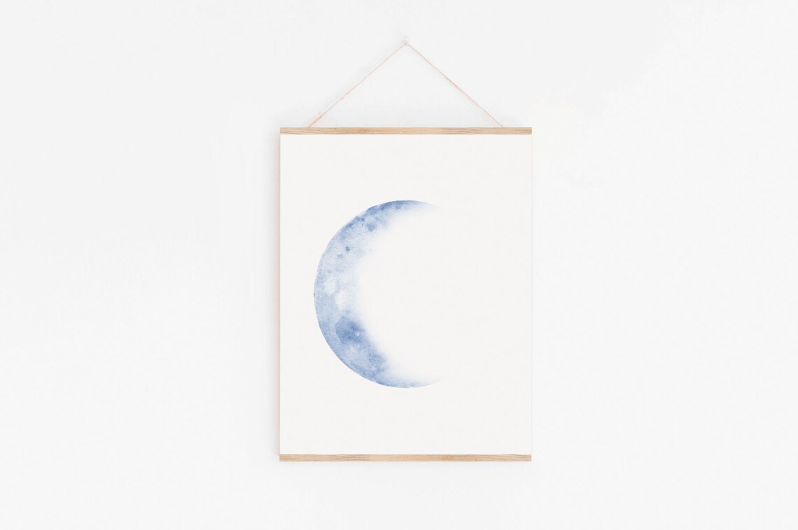 Blue Moon Phase Print, Navy Lunar Phases Nursery Art - Image 3