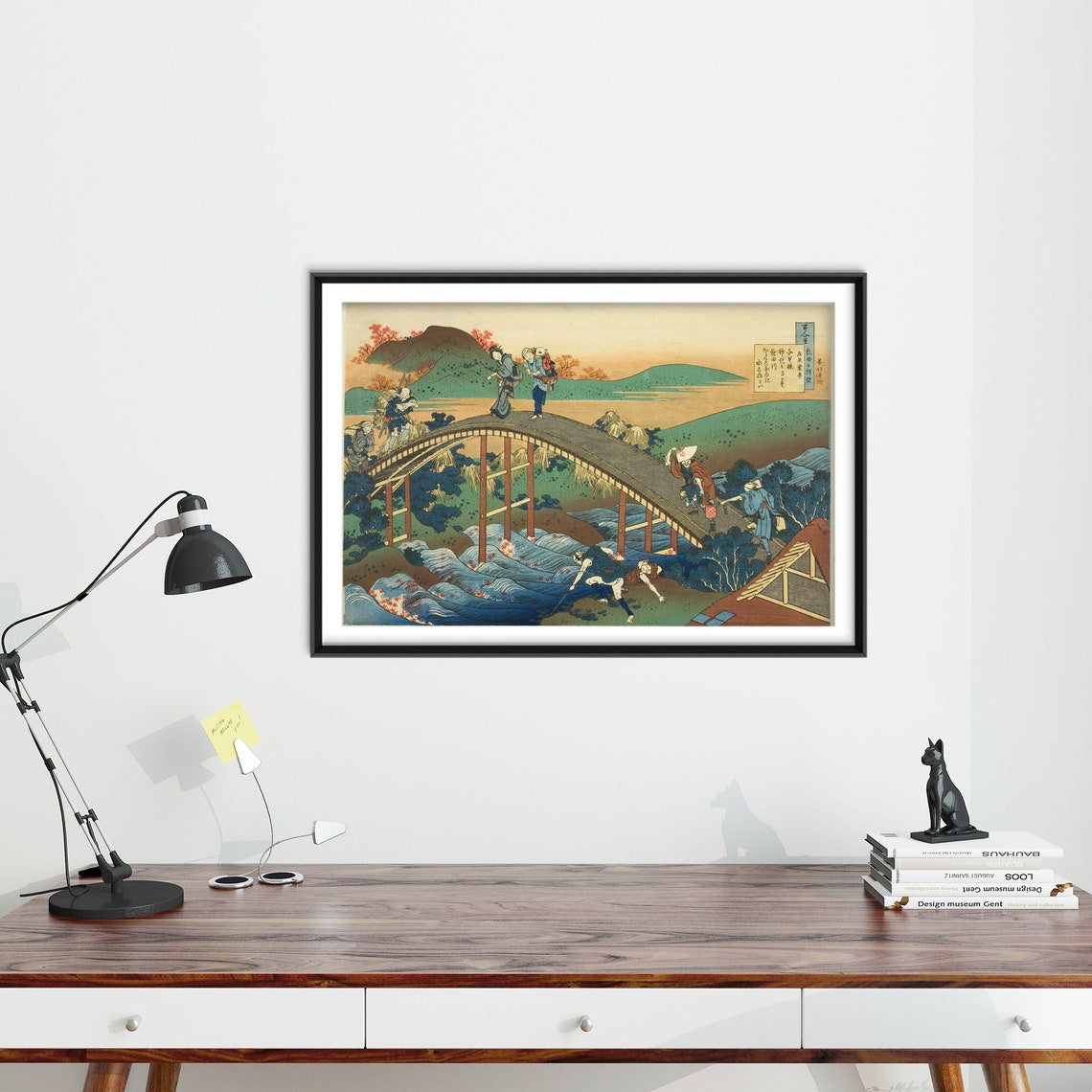 Hokusai Travelers Crossing Arched Bridge Japanese Woodblock Poster - Image 4