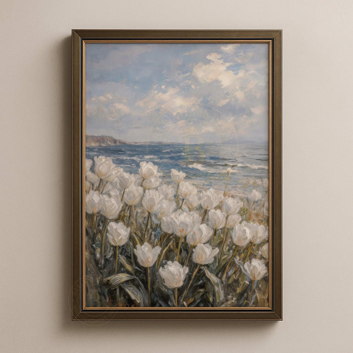 Coastal White Tulips Seascape Impressionist Ocean Wall Poster