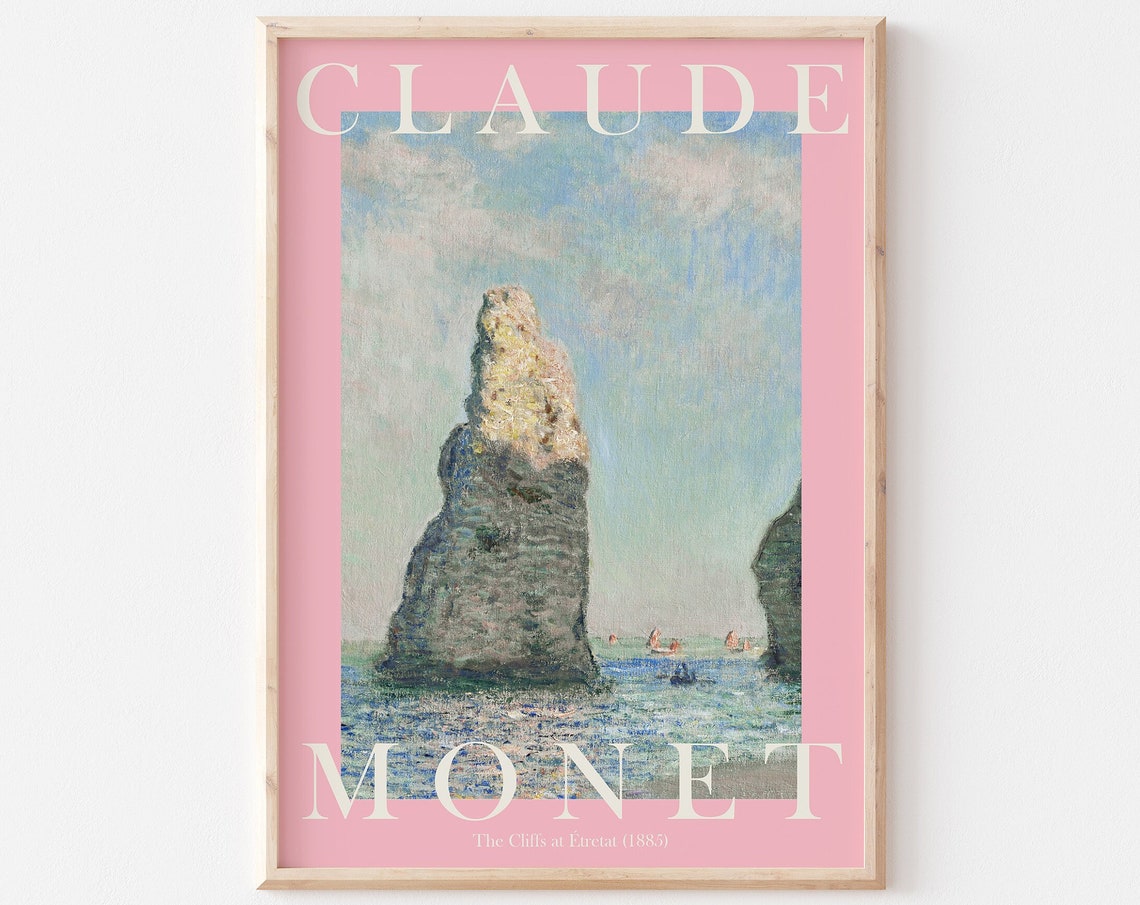 Claude Monet Art Print Modern Vintage Poster Exhibition Wall Art Monet Wall Art Vintage Wall Art The Cliffs Pastel Pink
