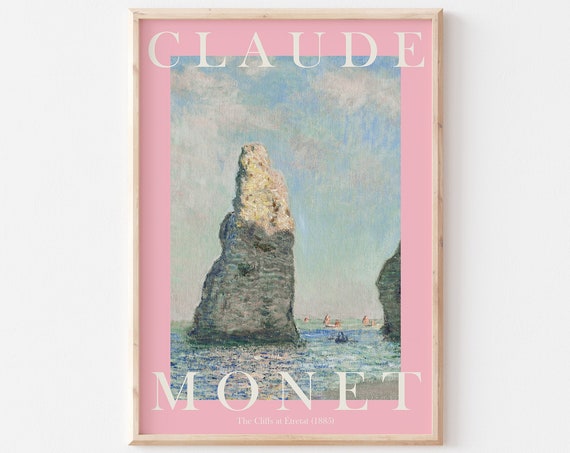 Claude Monet Art Print Modern Vintage Poster Exhibition Wall Art Monet Wall Art Vintage Wall Art The Cliffs Pastel Pink