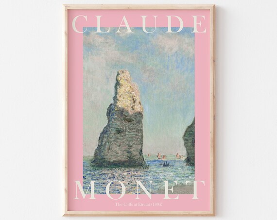 Claude Monet Cliffs at Etretat 1885 Rock Sea Pink Art Poster