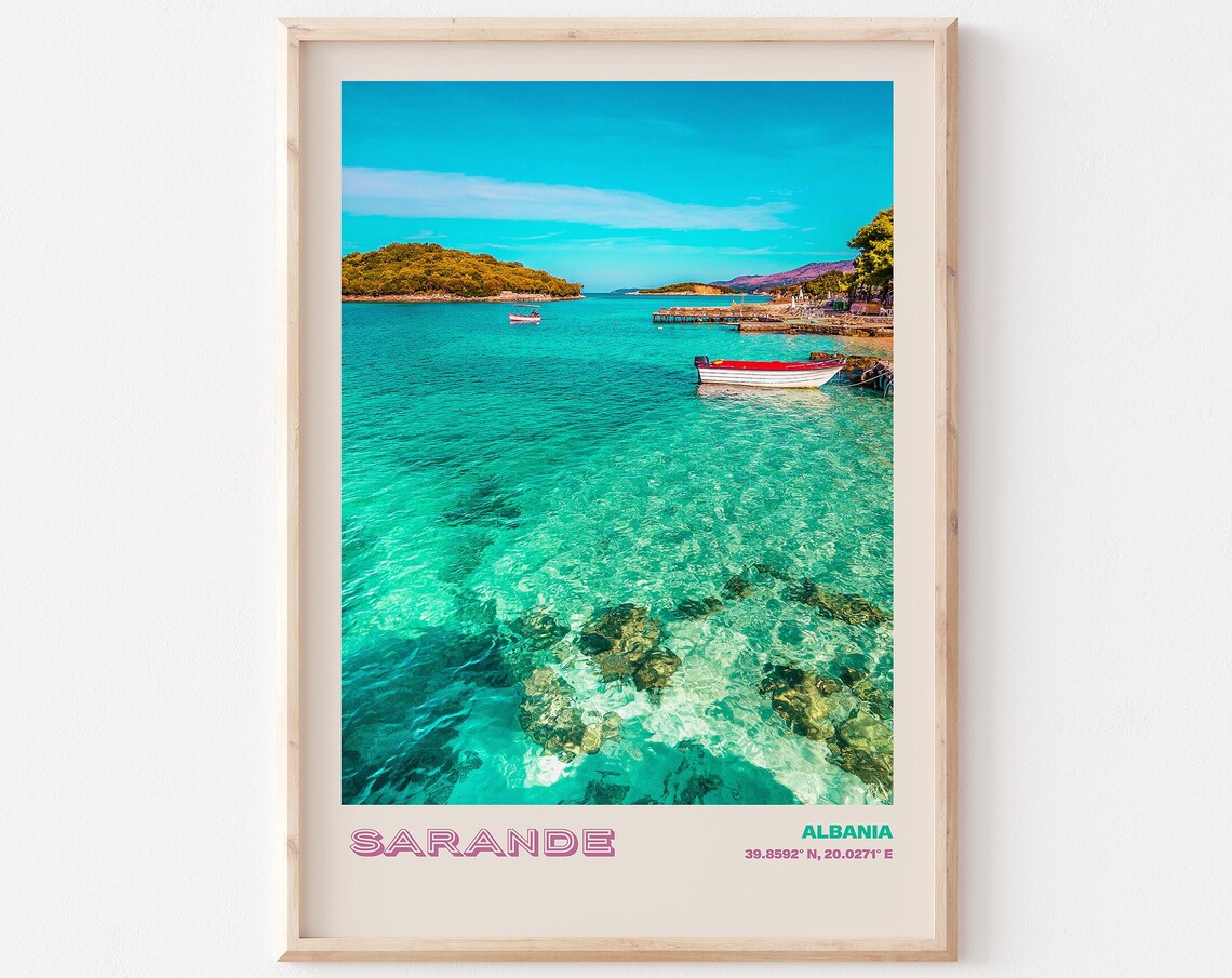 Sarande Albania Turquoise Bay Boats Ionian Coast View Poster