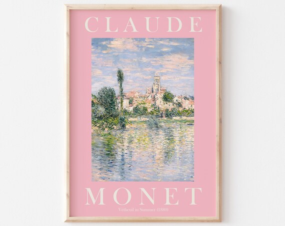Claude Monet Vétheuil in Summer 1880 Pink Border Exhibition Poster