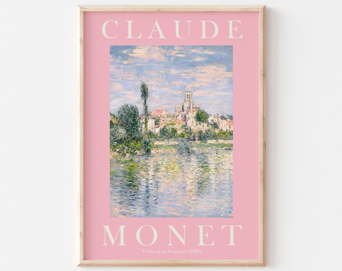 Claude Monet Vétheuil in Summer 1880 Pink Border Exhibition Poster