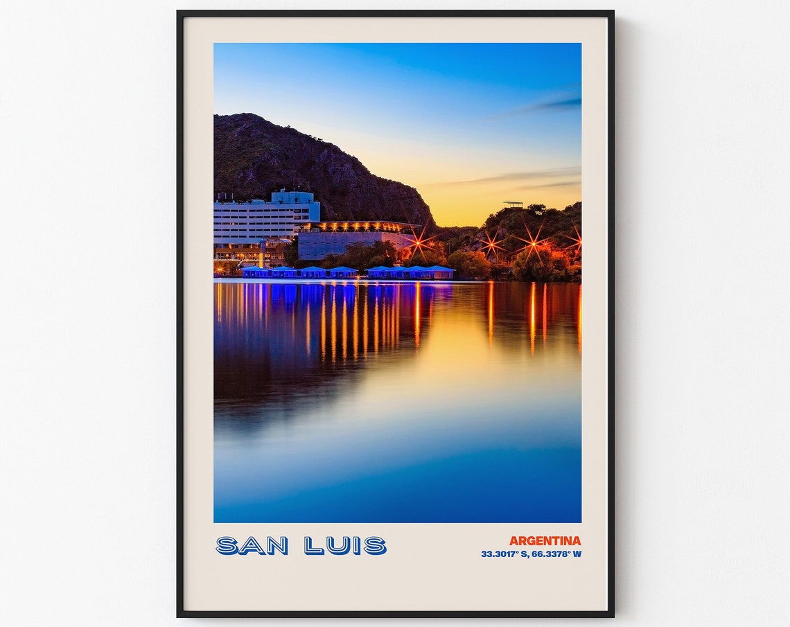 San Luis Argentina Night Lakeside City Lights Reflections Poster - Image 3