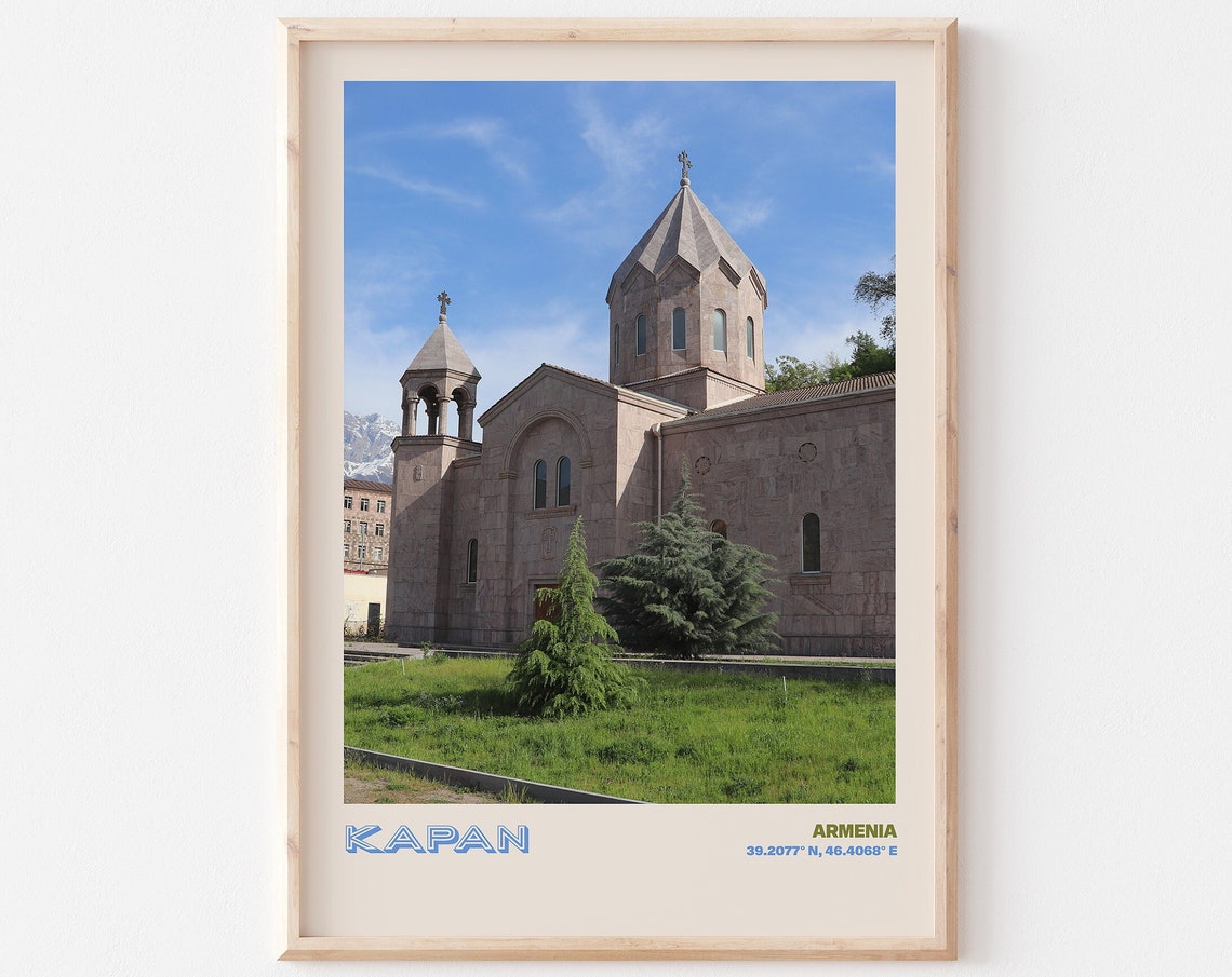 Kapan Armenia Historic Stone Church Green Lawn Travel Art Poster