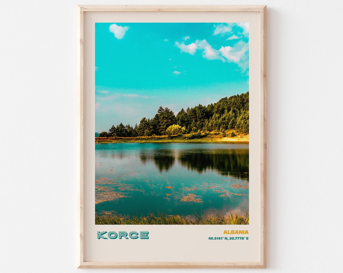 Korce Albania Serene Lake Forest Mountain Reflection View Poster