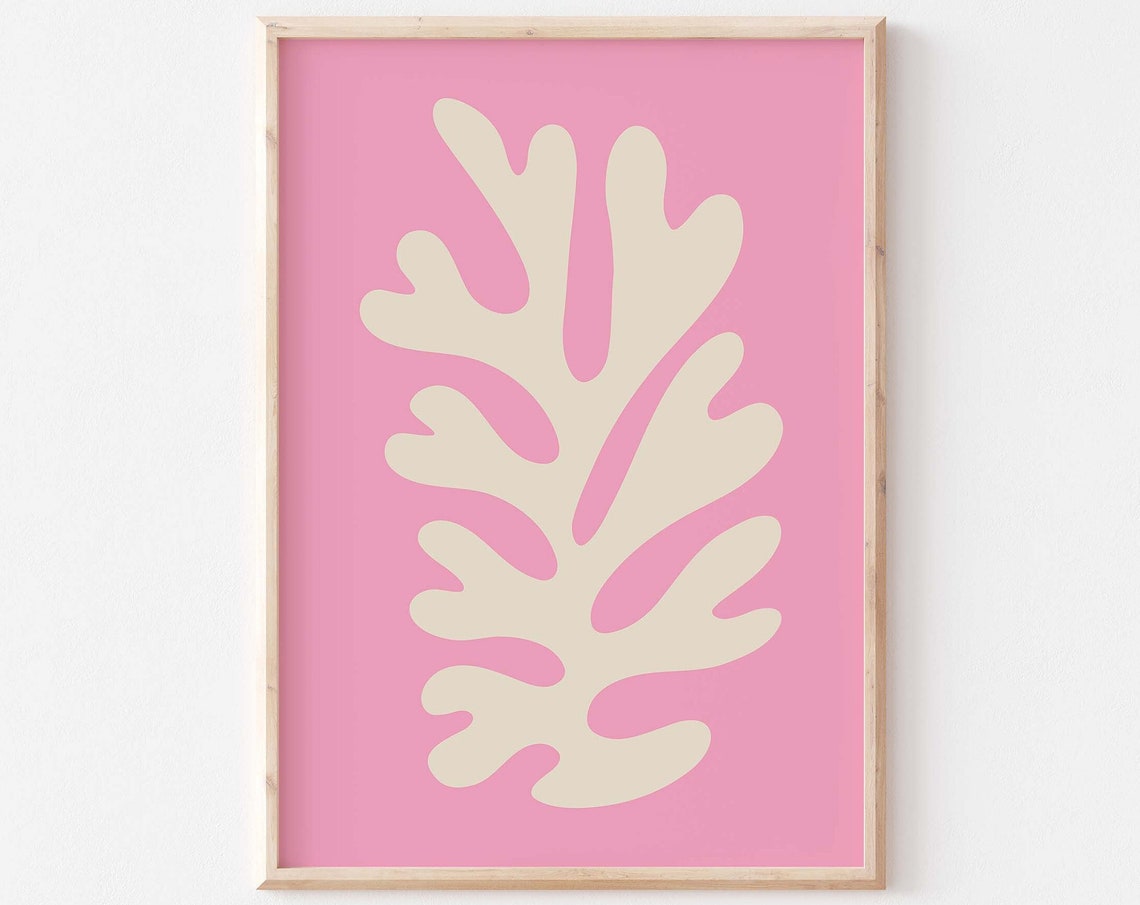 Matisse Inspired Pink Cut Out Leaf Modern Abstract Art Poster