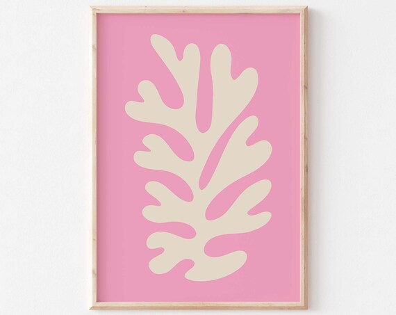 Matisse Inspired Pink Cut Out Leaf Modern Abstract Art Poster