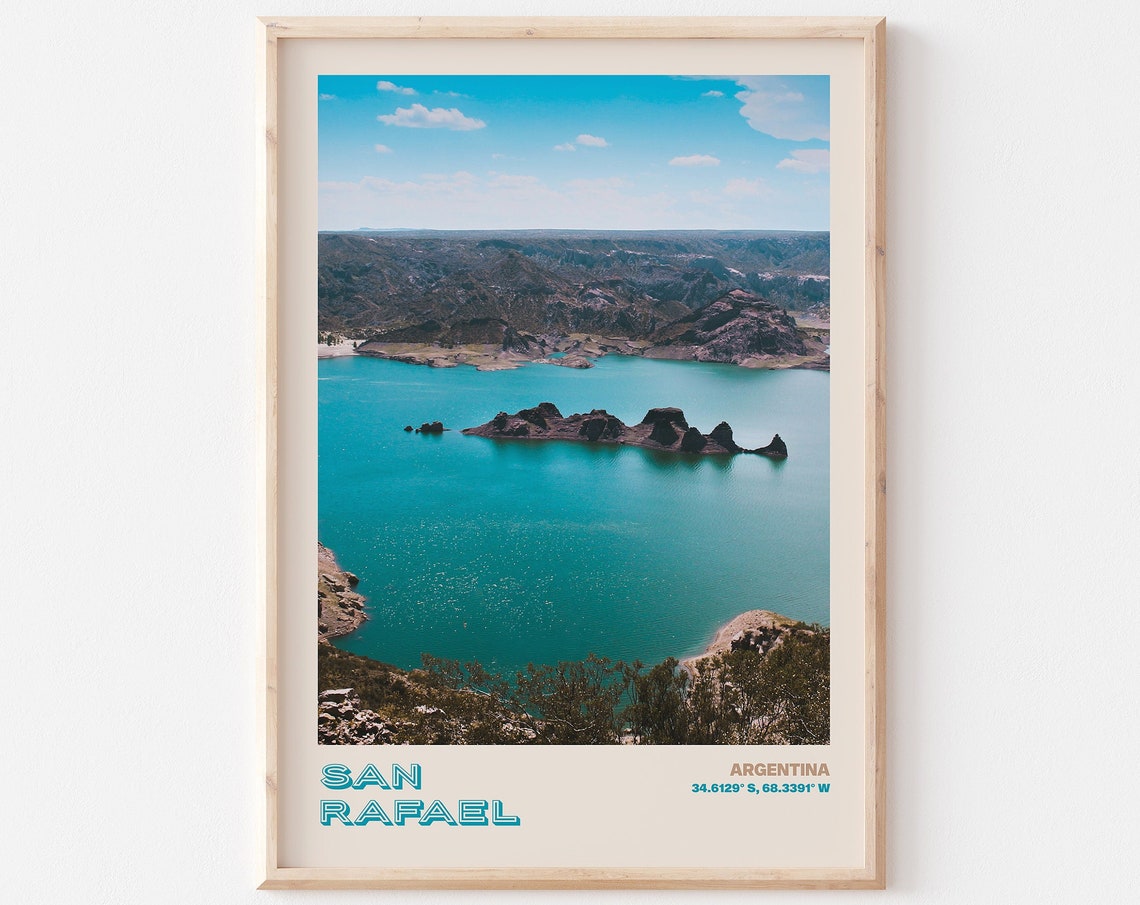 San Rafael Argentina Turquoise Lake Rock Formations View Poster