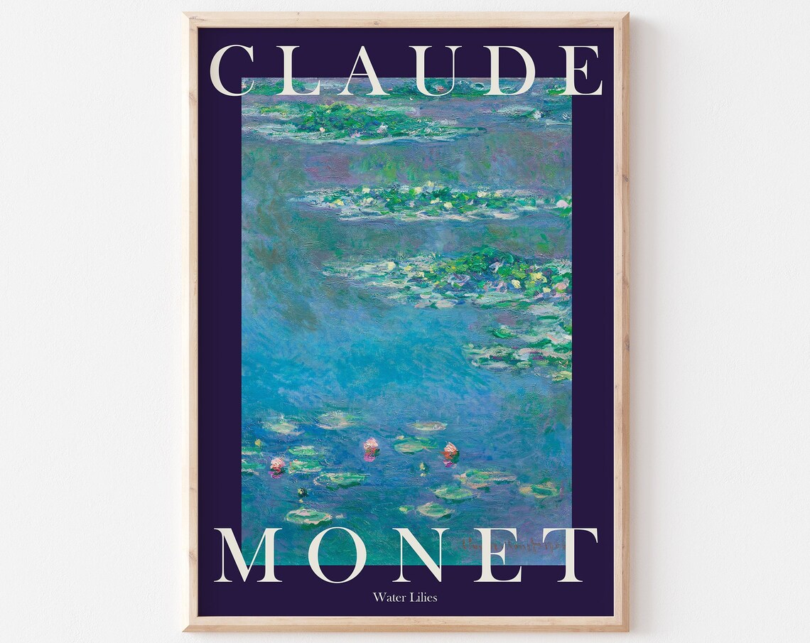 Claude Monet Water Lilies Navy Blue Exhibition Poster For Dramatic Home Decor