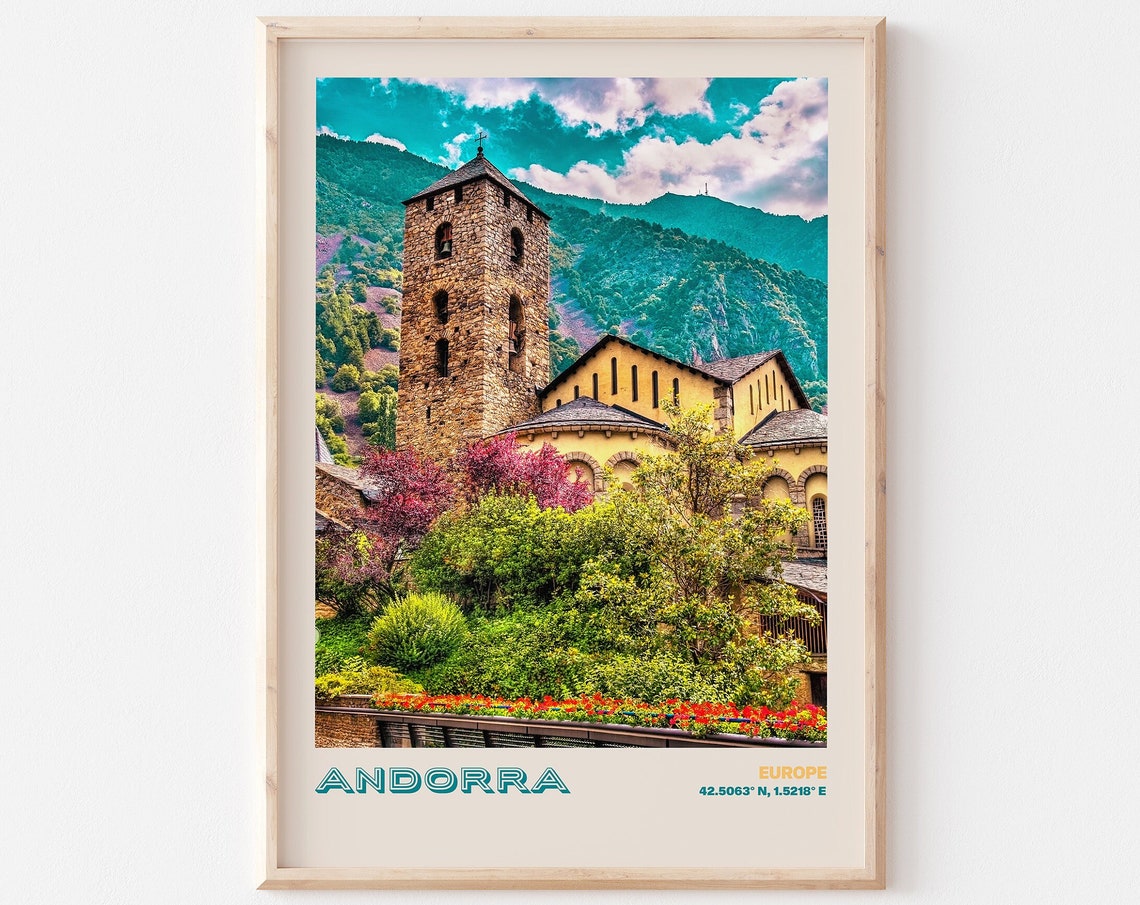 Andorra Europe Stone Church Mountain Village Garden View Poster