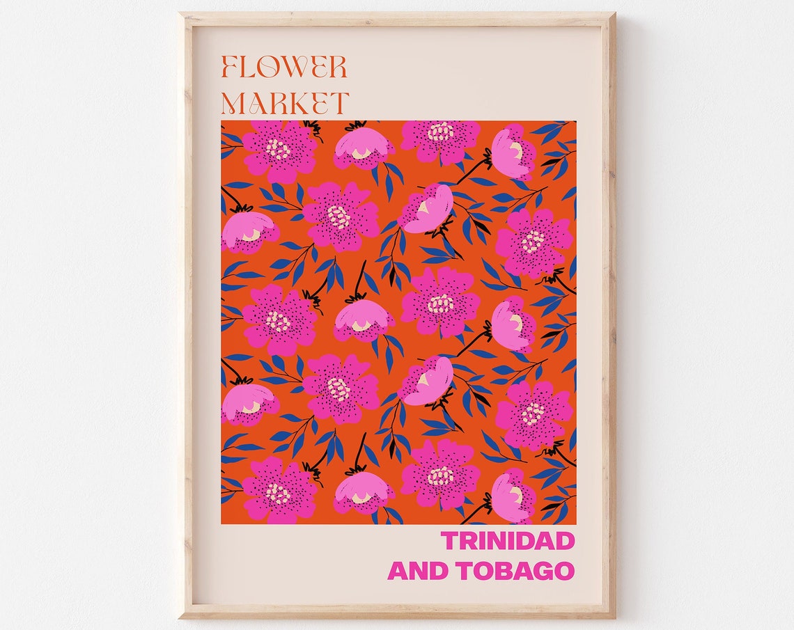 Trinidad Tobago Poster Personalised Travel Poster Trinidad Tobago Flower Market Print Floral Wall Decor Trinidad Tobago Travel Poster