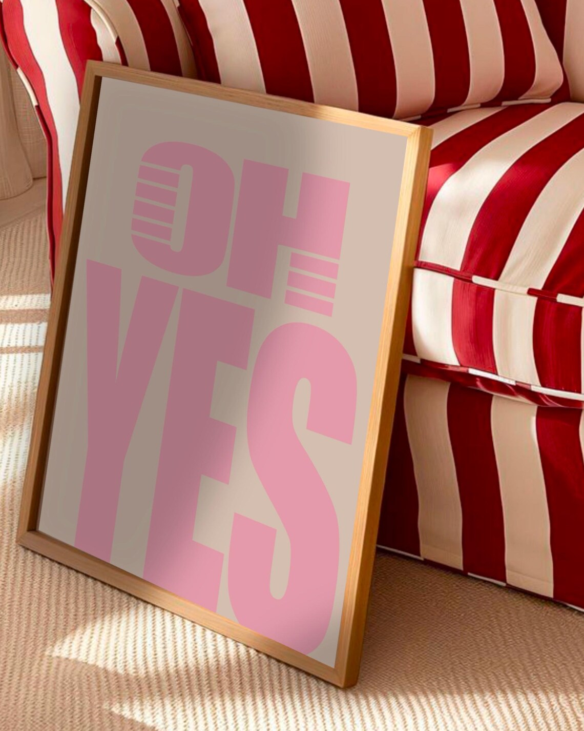OH YES Bold Pink Retro Typography Poster 70s Style Statement Wall Decor