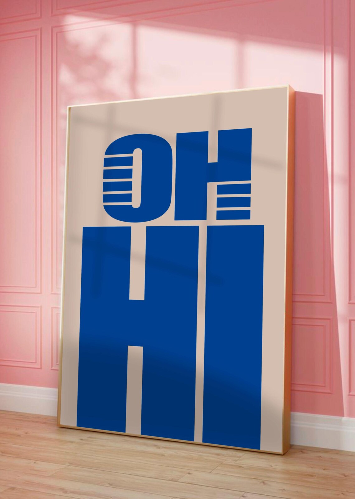 Oh Hi Bold Blue Seventies Retro Typography Cheerful Wall Decor Poster