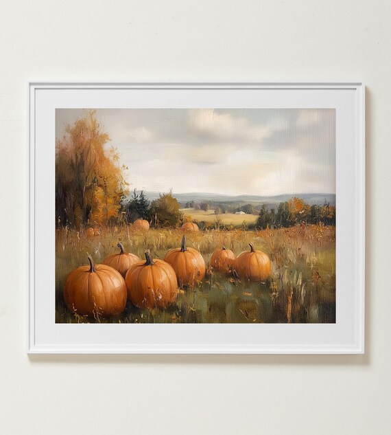 Pumpkin Patch In A Golden Autumn Field Vintage Oil Painting Poster