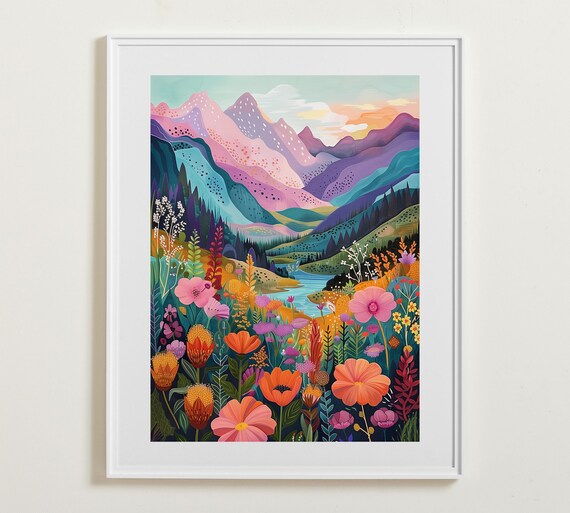 Abstract Mountain Wall Art Landscape Colorful Mountain Poster Patchwork Gallery Wall Art Instant Wall Art