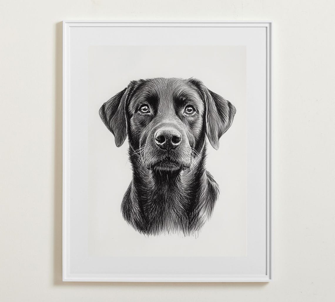 Black Labrador Retriever Portrait in Detailed Sketch Style Poster