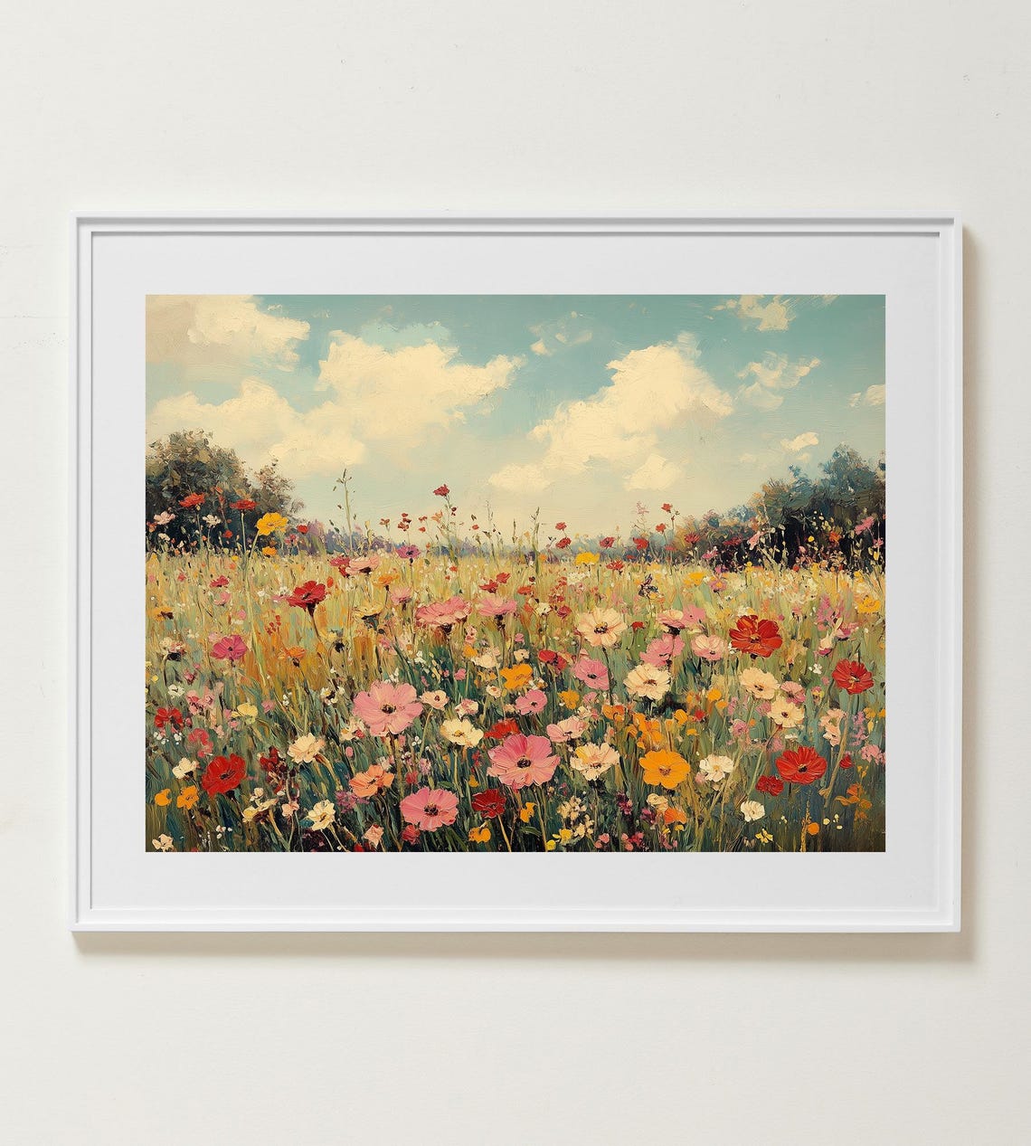Colorful Wildflower Meadow Under A Bright Blue Summer Sky Poster