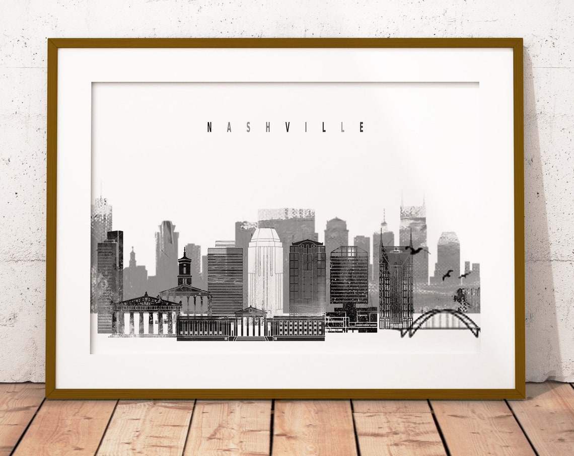 Nashville Black and White City Skyline Tennessee Print Modern Gift