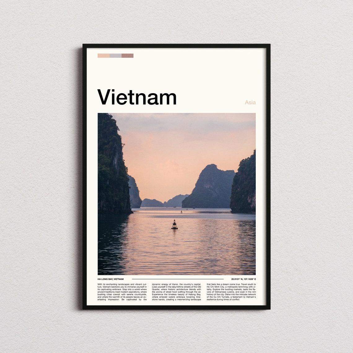 Vietnam Ha Long Bay Limestone Karsts Sunset Seascape Boat Poster