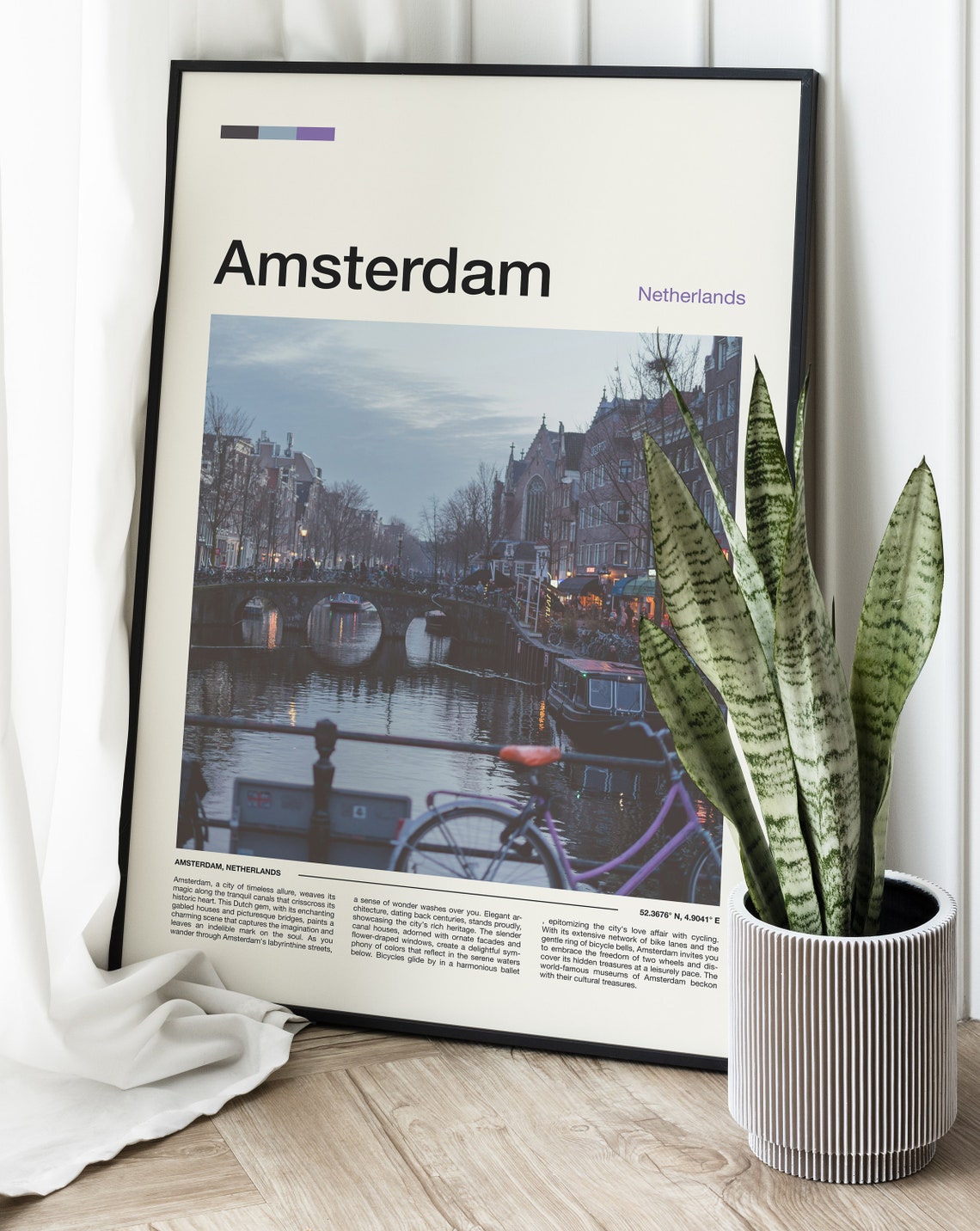 Amsterdam Netherlands Canal Bicycles Bridge Old Town View Poster - Image 2