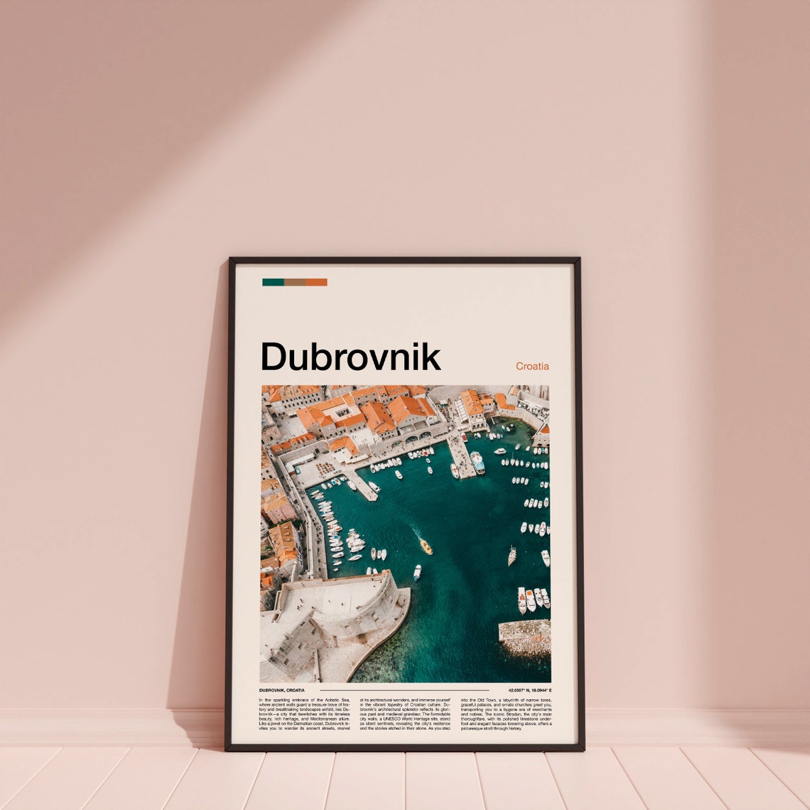 Dubrovnik Croatia Medieval Old Town Harbor Aerial View Travel Poster - Image 3