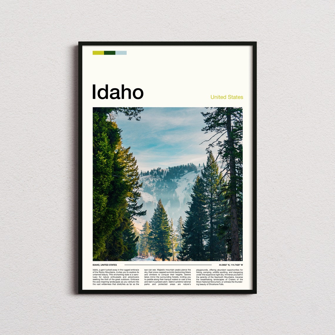 Idaho Pine Forest Valley Snowy Mountain Wilderness Scenic Poster