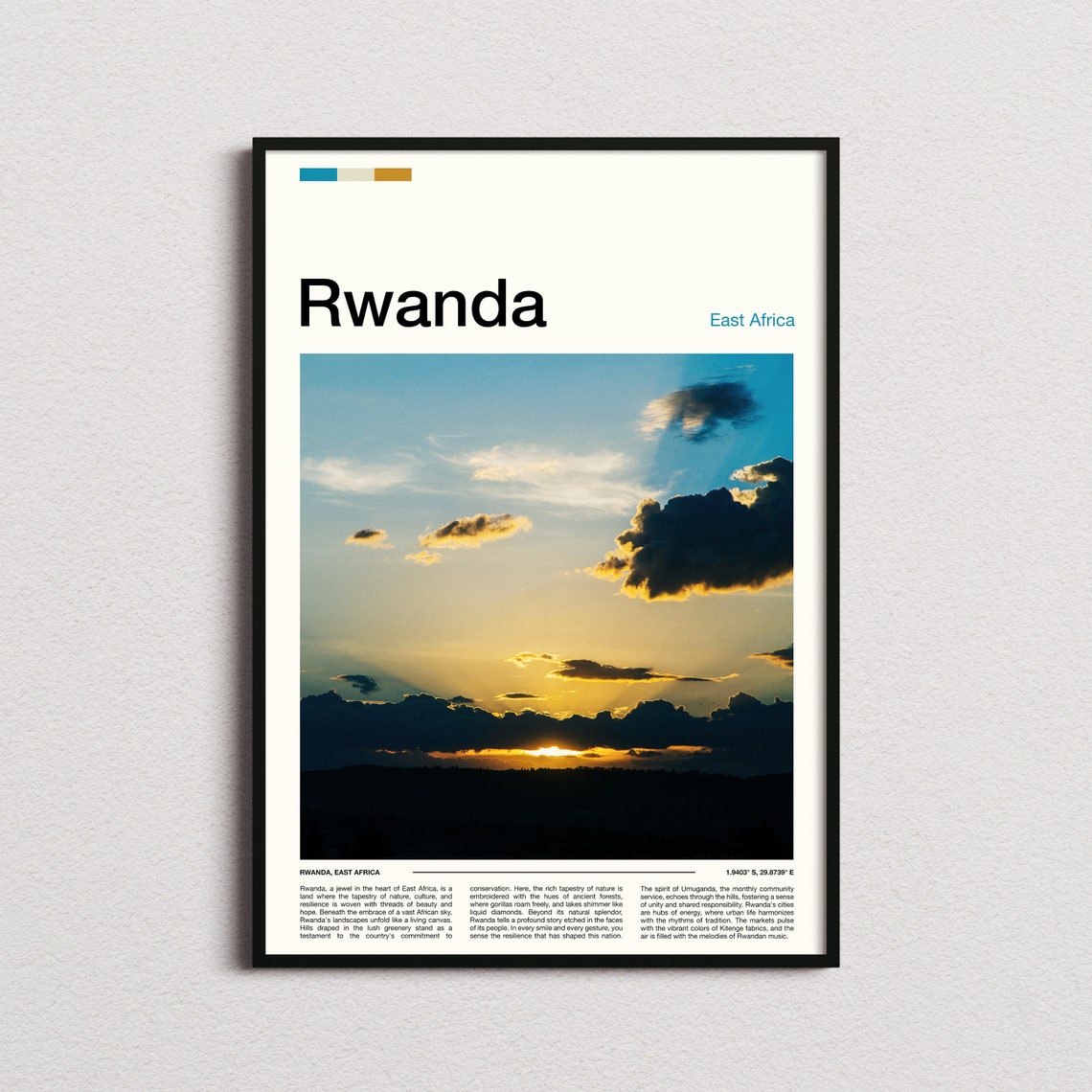 Rwanda African Sunset Dramatic Clouds Golden Sky Photography Poster