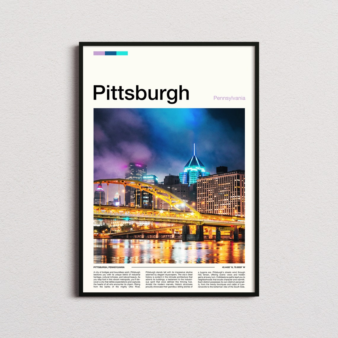 Pittsburgh Pennsylvania Night Skyline Illuminated Bridge Poster