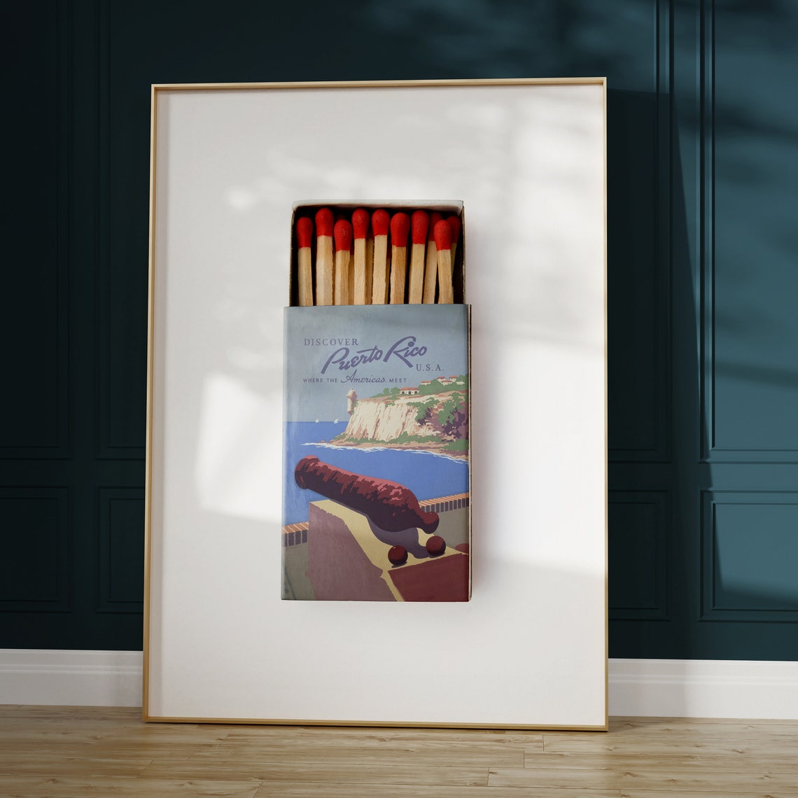 Puerto Rico Vintage Cannon Fort Matchbox Retro Travel Poster - Image 4