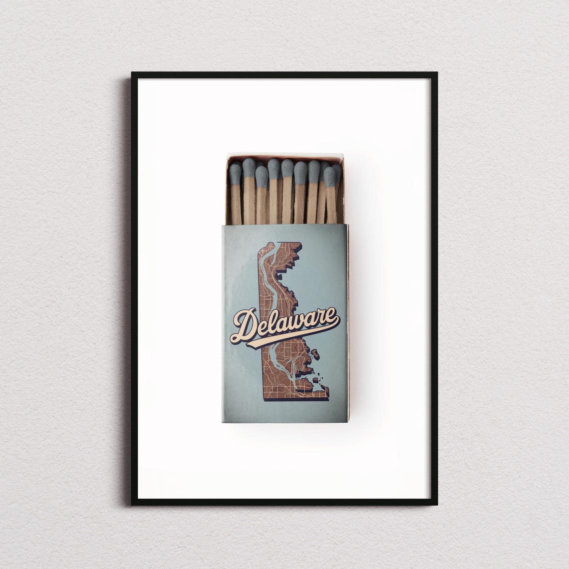 Delaware Matchbox State Map Vintage Retro Kitchen Decor Print