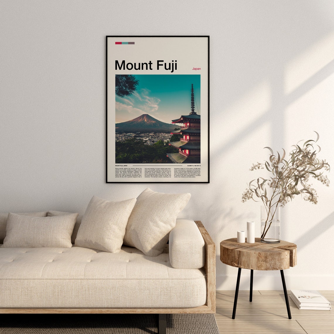 Mount Fuji Japan Red Pagoda Snow Peak Scenic Travel Photo Poster - Image 3