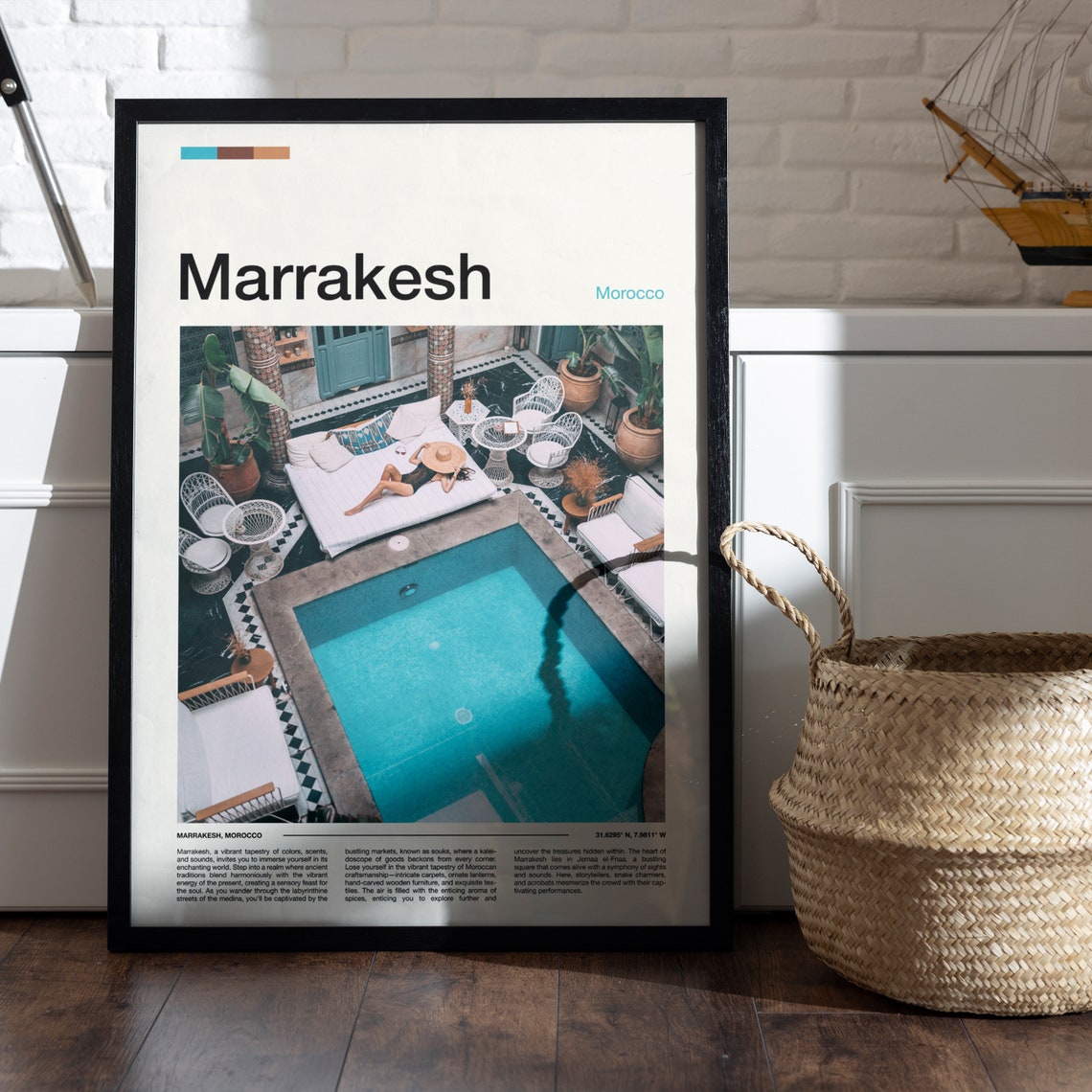 Marrakesh Morocco Riad Courtyard Pool Oasis Retreat Tiles Poster - Image 4