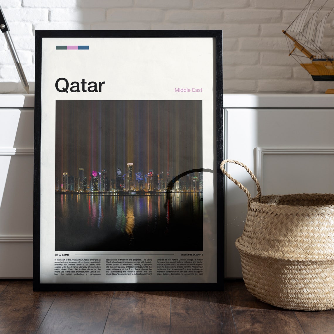 Qatar Middle East Doha Night Skyline Over Water Reflections Poster - Image 5