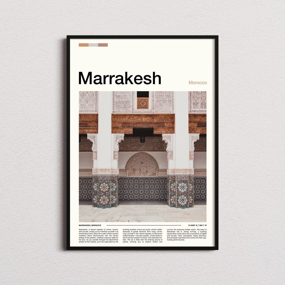 Marrakesh Morocco Moorish Zellige Tile Courtyard Design Poster