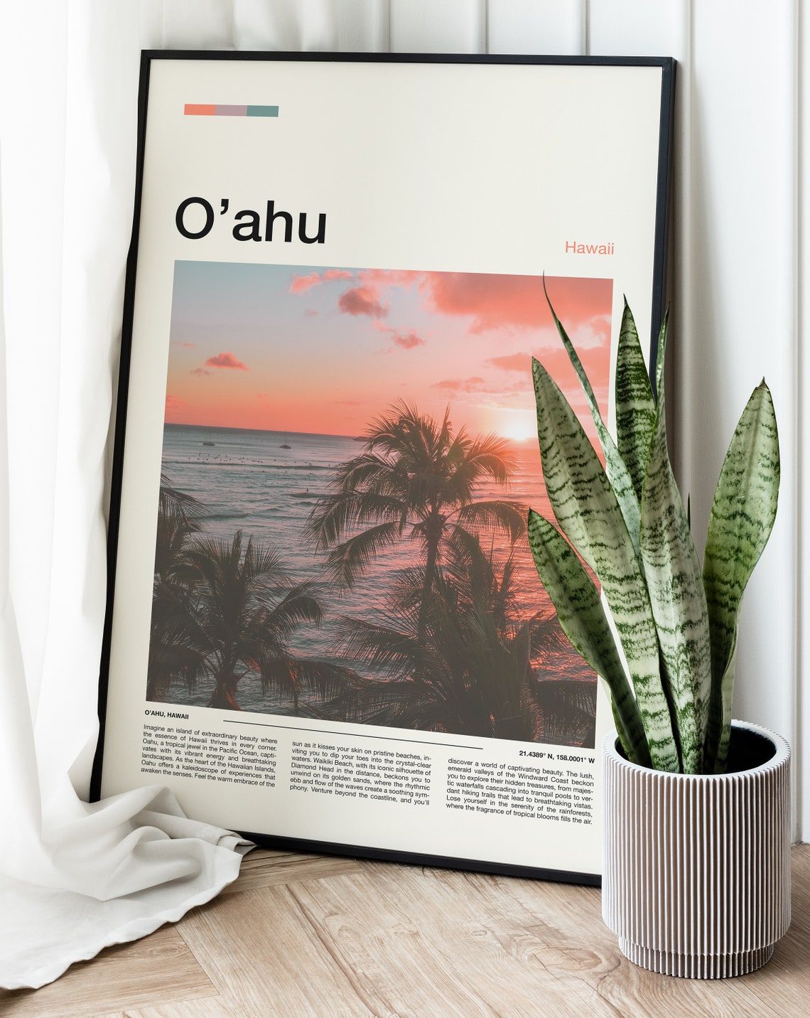 Oahu Hawaii Sunset Palm Trees Beach Tropical Photography Poster - Image 4