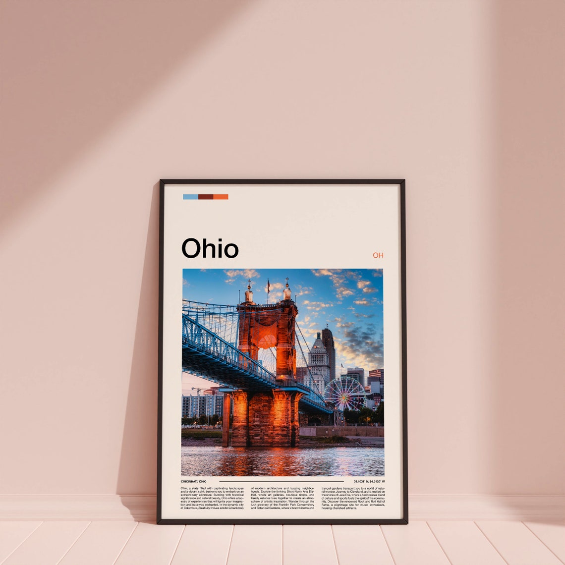 Ohio Cincinnati Roebling Bridge Sunset Skyline River Art Poster - Image 4
