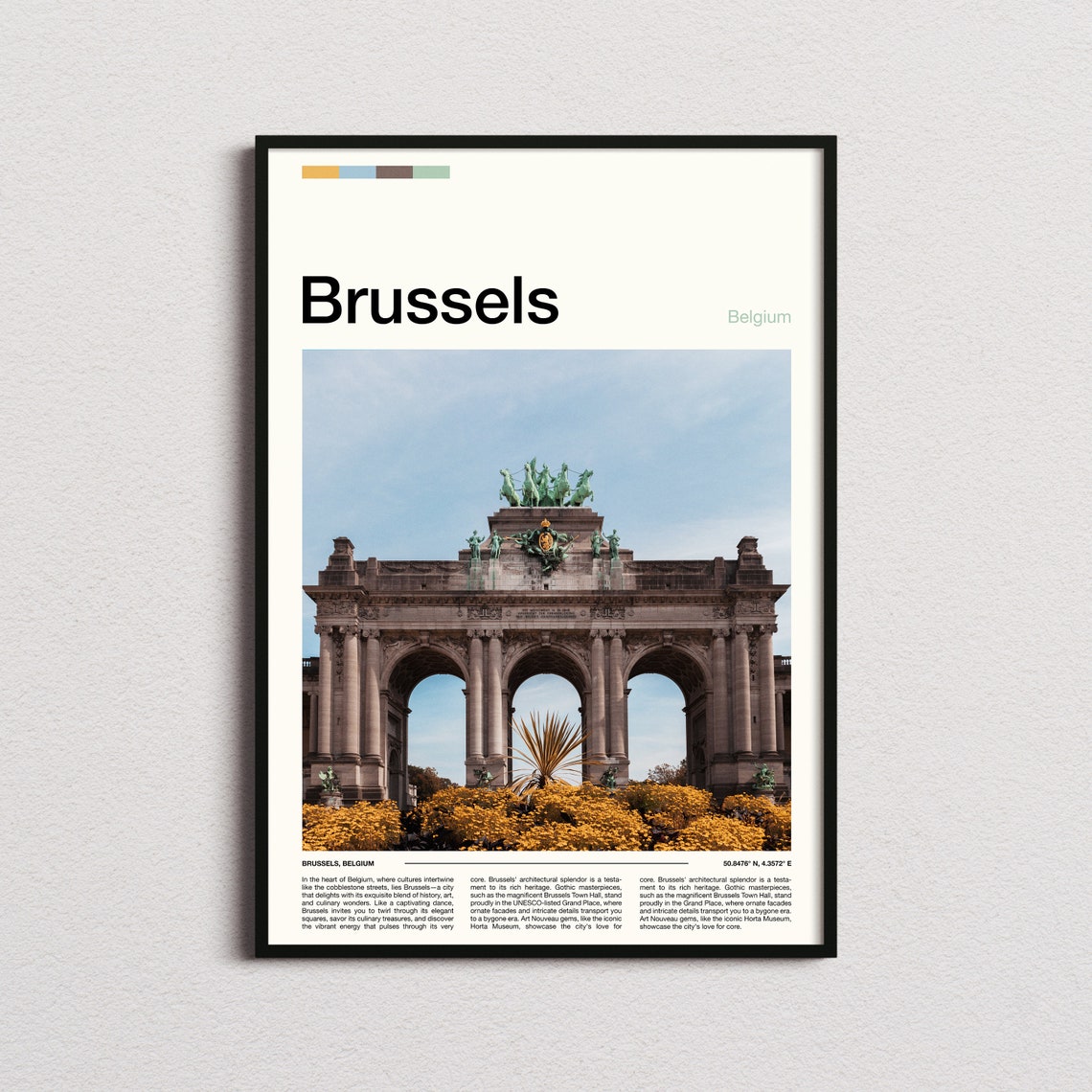 Brussels Belgium Cinquantenaire Arch Monument Minimal Travel Poster