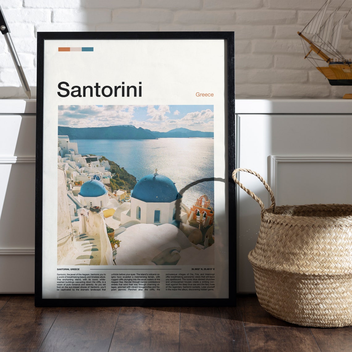 Santorini Greece Blue Dome Churches Aegean Caldera View Poster - Image 4