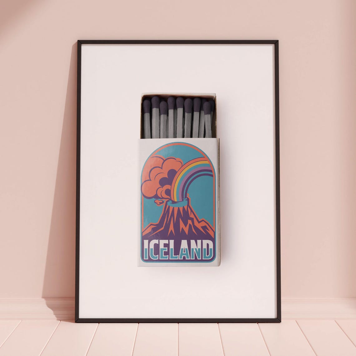 Iceland Volcano Rainbow Eruption Retro Sunset Style Travel Poster - Image 3