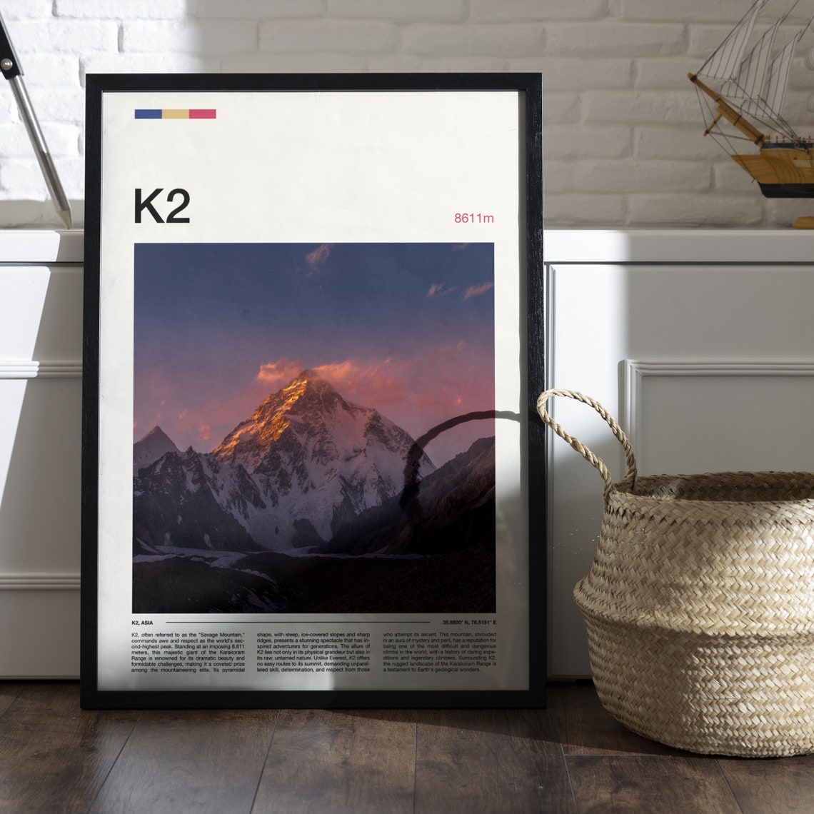 K2 Mountain 8611m Karakoram Sunset Summit Alpenglow Travel Poster - Image 4