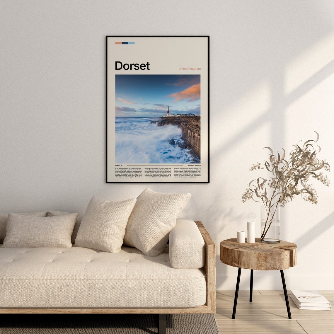 Dorset Portland Bill Striped Lighthouse Sea Cliff Sunset View Poster - Image 3