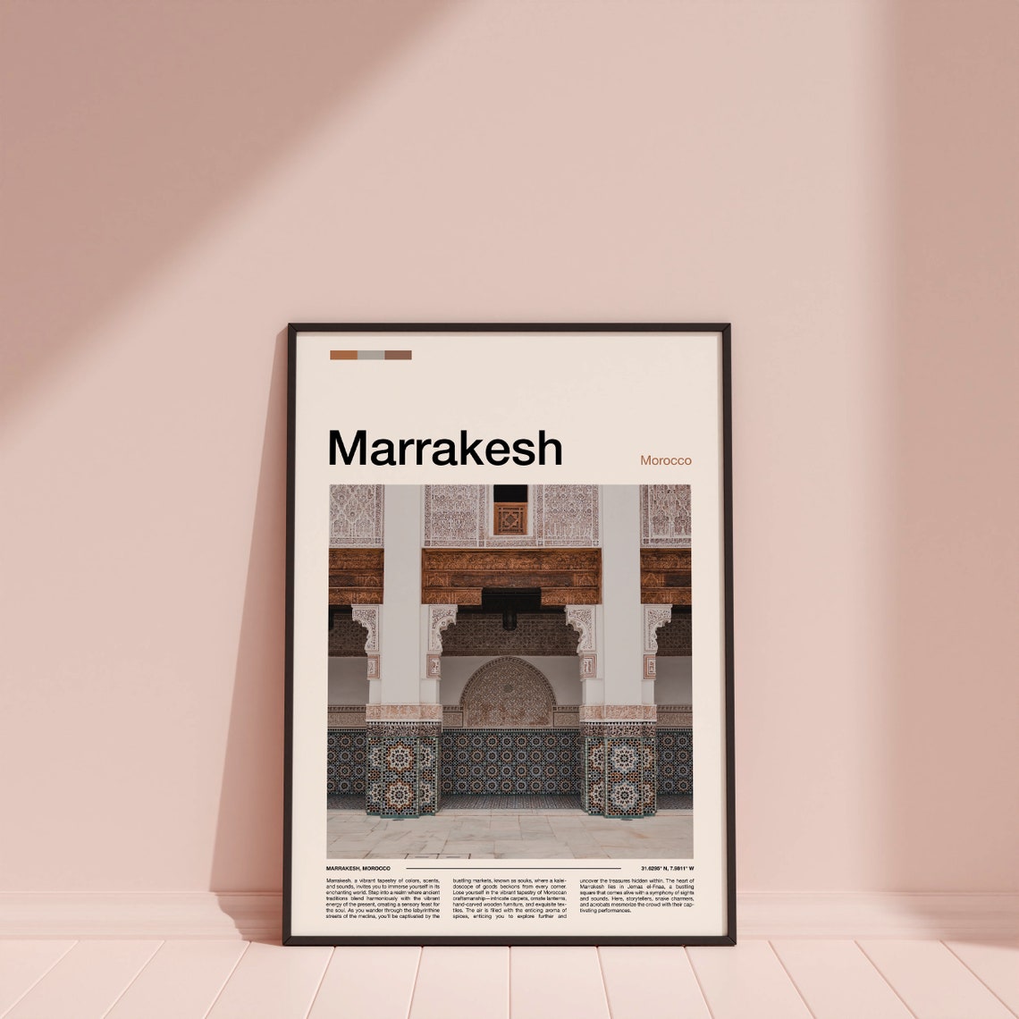 Marrakesh Morocco Moorish Zellige Tile Courtyard Design Poster - Image 4