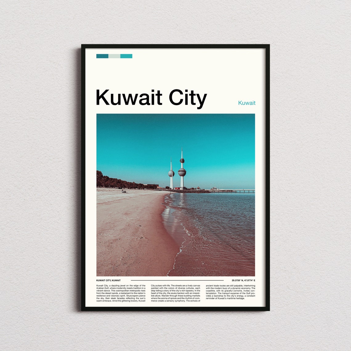 Kuwait City Kuwait Towers Over Turquoise Water Travel Poster