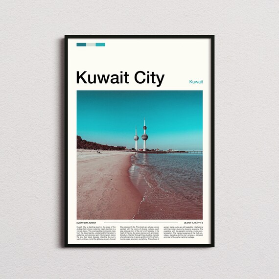 Kuwait City Kuwait Towers Over Turquoise Water Travel Poster