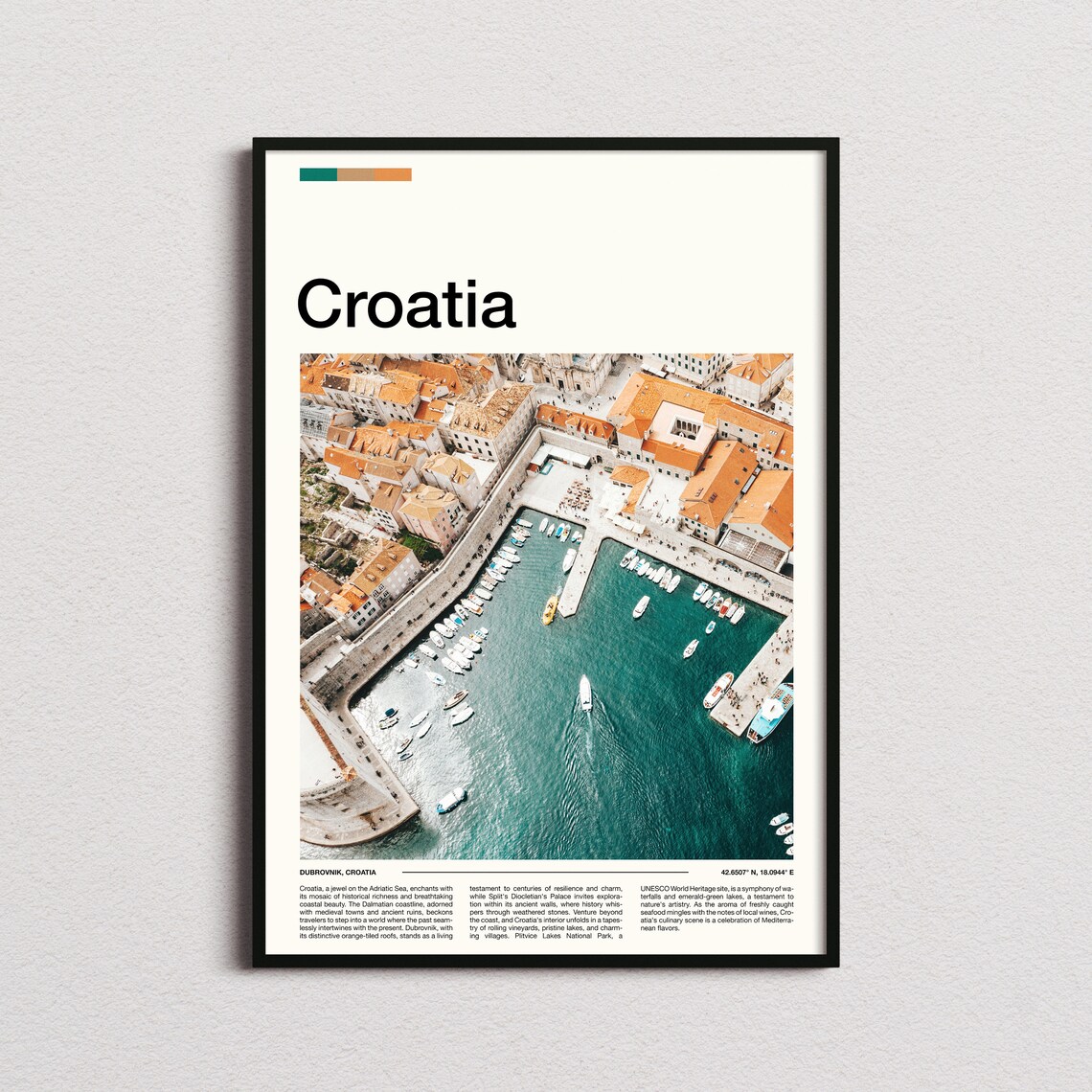 Croatia Dubrovnik Harbor Boats Aerial Minimalist Photo Poster