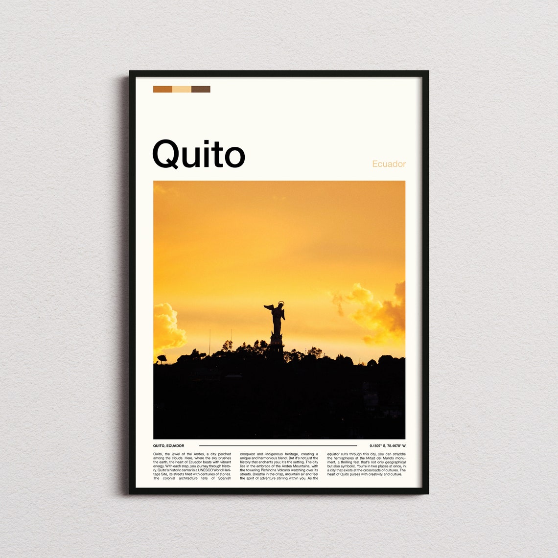 Quito Virgen de El Panecillo Sunset Silhouette Ecuador Travel Poster
